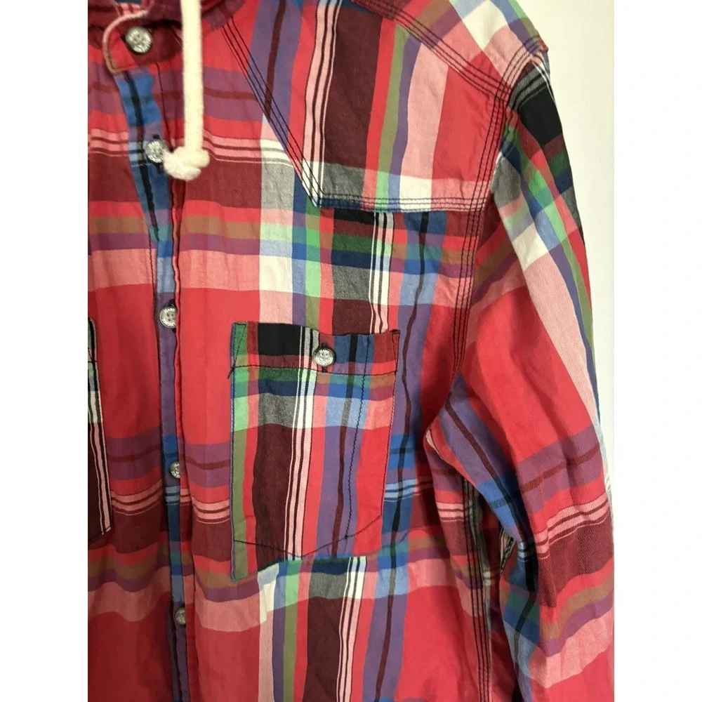 Jack & Jones Boys Detachable Hood Plaid Cotton Shirt Jacket Red Blue Green XL